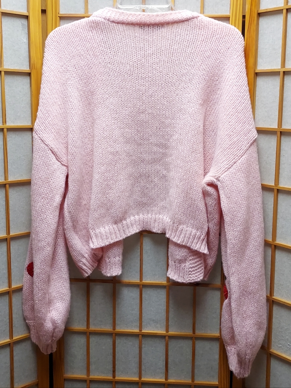🍒 Cherry Embroidered Pink Open Front Cardigan Sweater Womens L Or OS Juniors XL - Picture 3 of 3